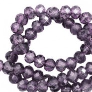 Faceted glass beads 4x3mm disc Amethyst purple-pearl shine coating